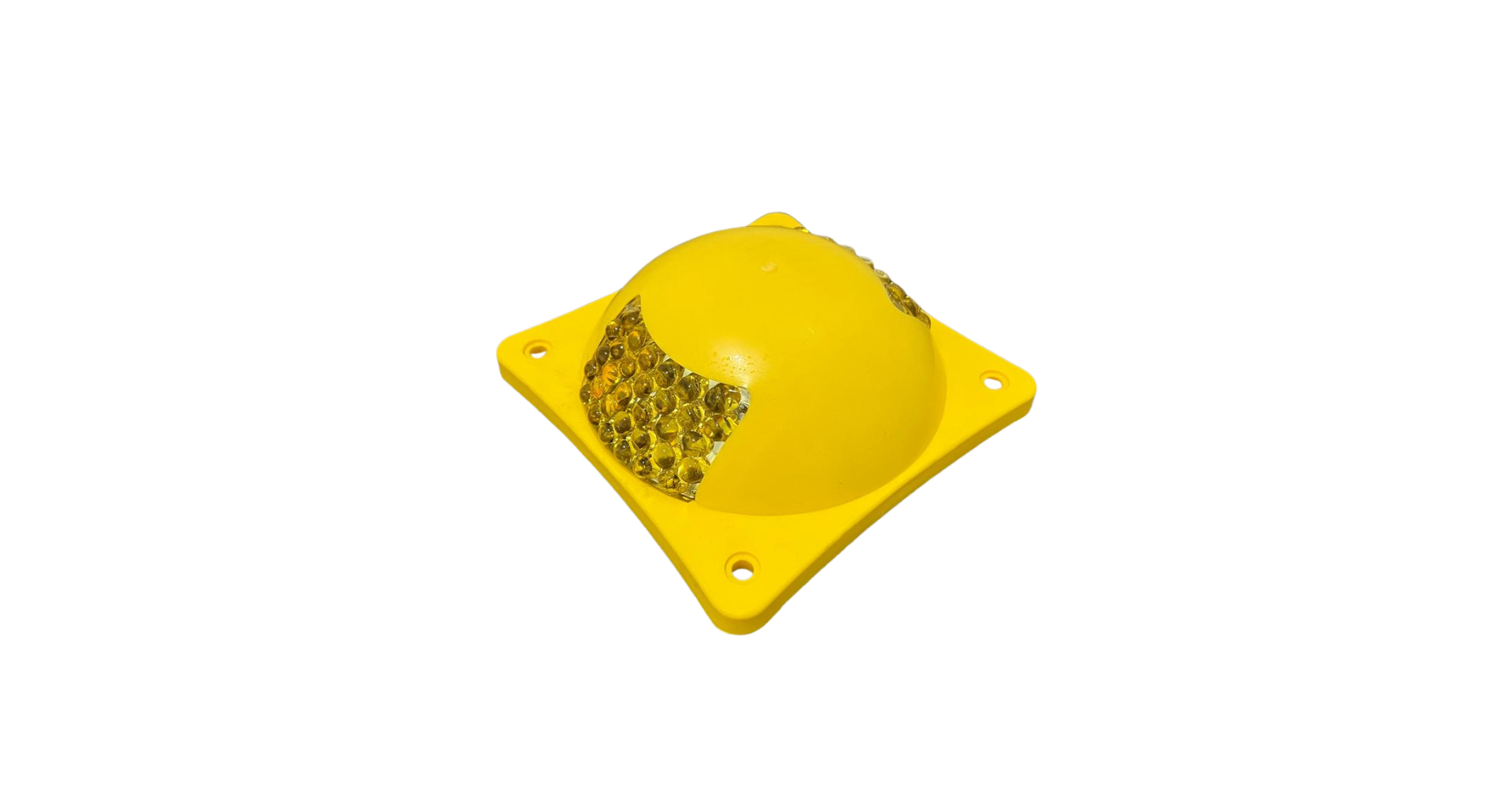 Boya multiesfera amarilla con elementos reflectantes para confinamiento vial.